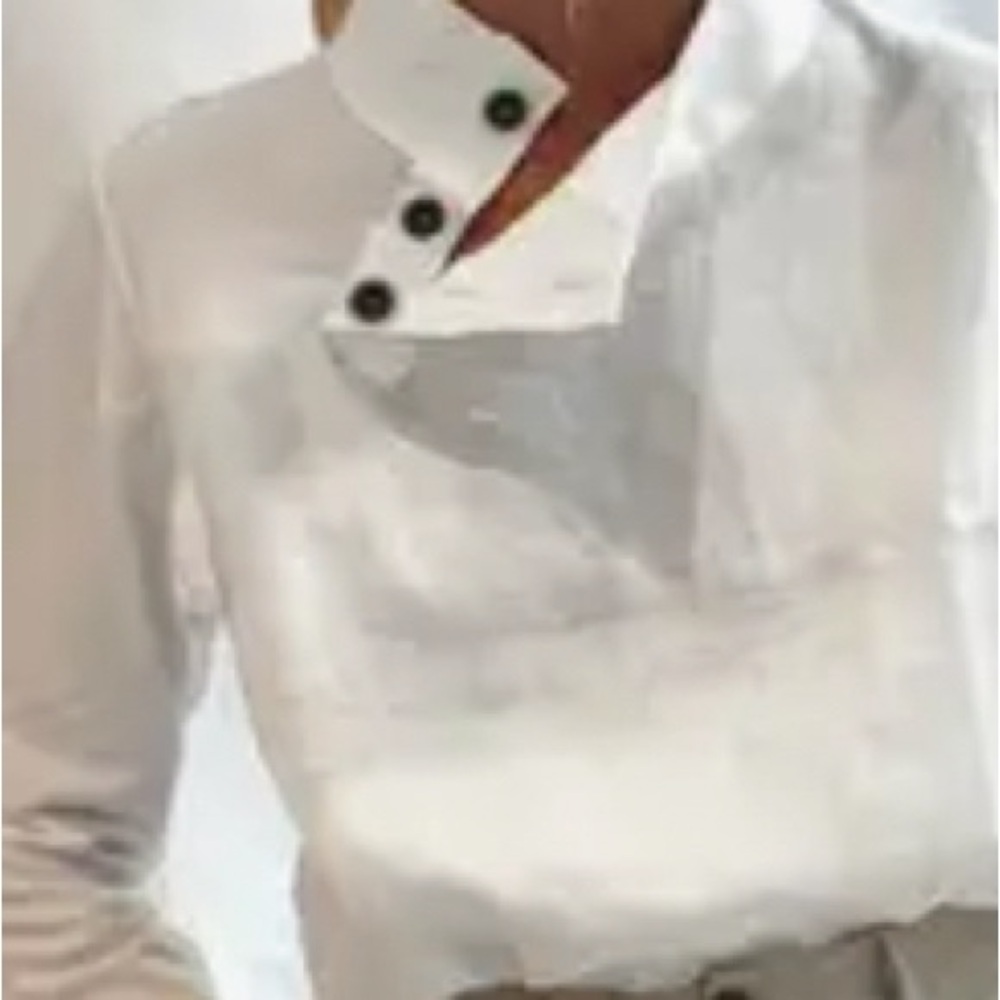 Solid Slant Button Blouse, Versatile Mock Neck Long Sleeve typetecido LINHO